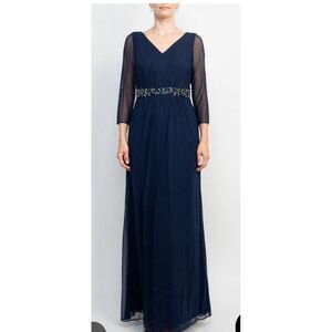 Marina V‎ Neck 3/4 Sleeve Sheer Gown Rhinestones Formal Wedding Mother Of Bride